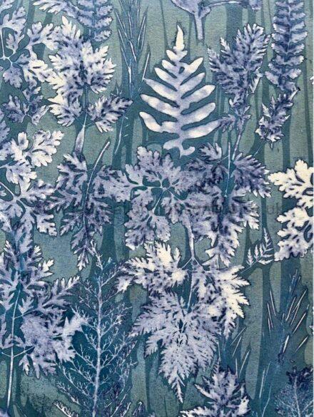 alttag botanical cyanotype art work an original cyanotype work presented on a blank greeting card