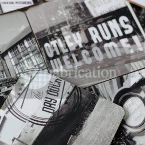 image of black and white pub coasters overlappingĀ