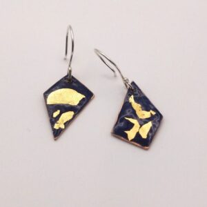 Blue enamel and gold leaf earrings