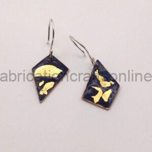 Blue enamel and gold leaf earrings