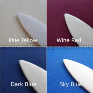 a composite image showing 4 colours of bookcloth, pale yellow, wine red, dark blue, and sky blue