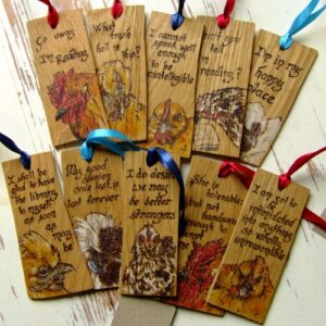 Pyrography decorated wooden bookmark