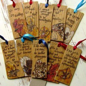 Pyrography decorated wooden bookmark