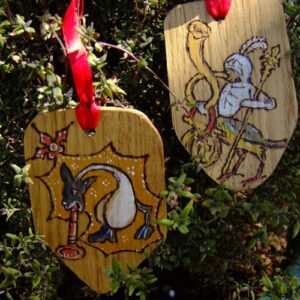 Flat wooden Pyrographed Christmas ornament