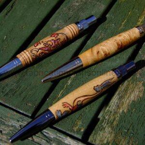 Wooden pyrographed Pens