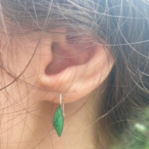 Green leaf enameled earrings