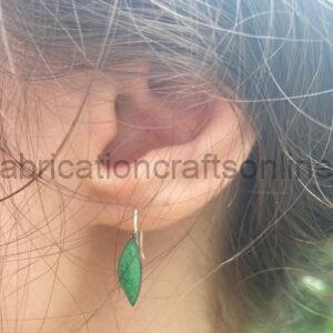 Green leaf enameled earrings