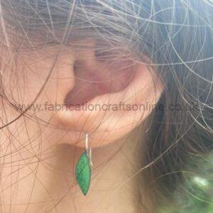 Green leaf enameled earrings