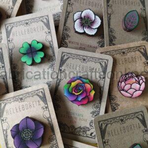 Language of flowers wooden pin badge