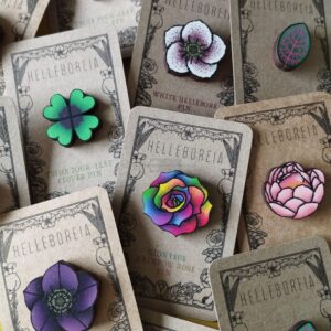 Language of flowers wooden pin badge