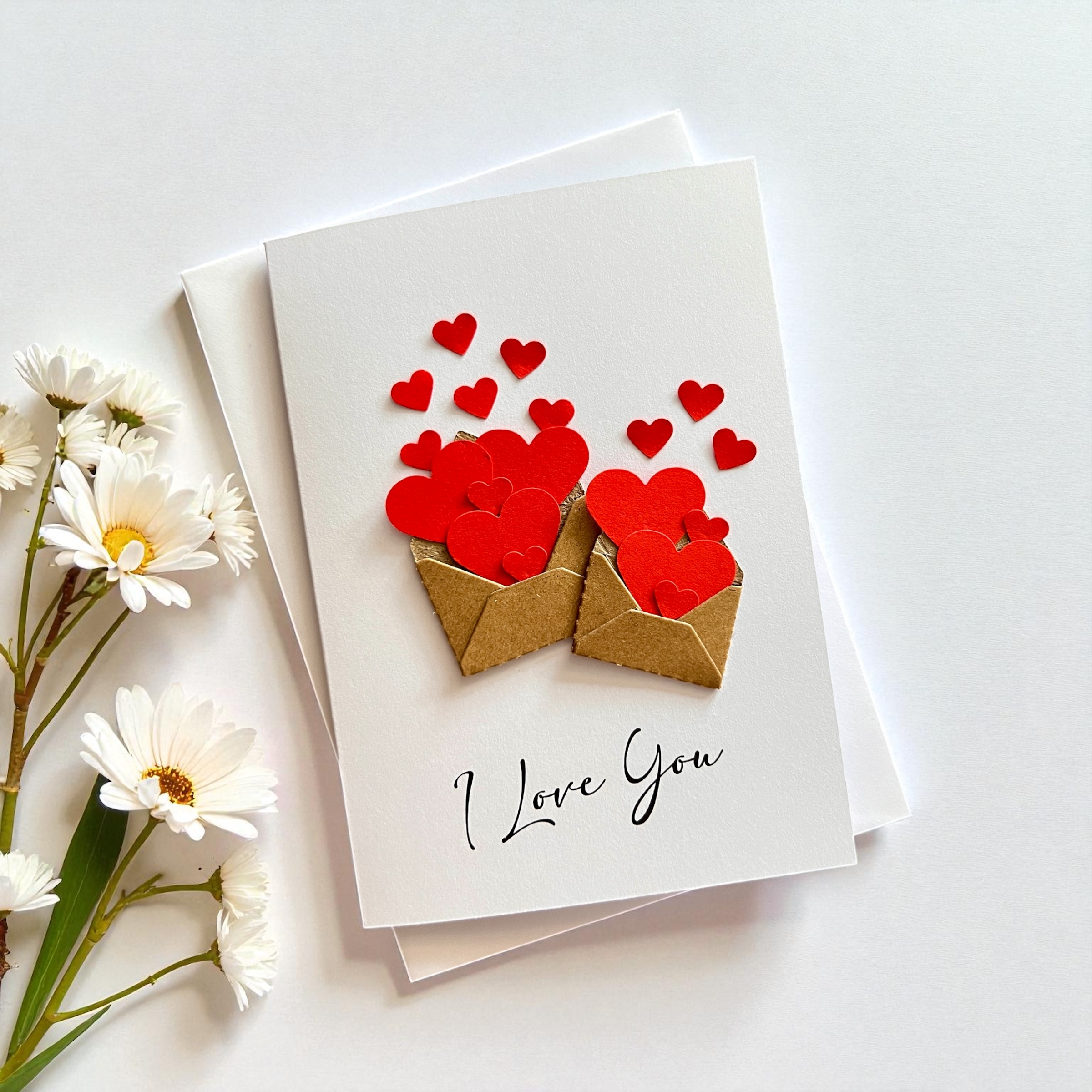 Handmade Card Hearts in Envelope