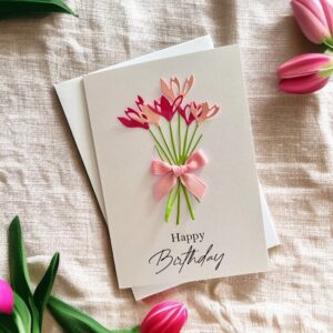 Pink Handmade Snowdrops Birthday Card