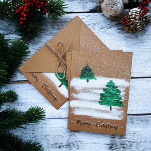 Set of 3 Christmas Cards Acrylic Paint