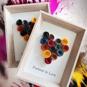 Framed Quilling Heart Art: Handmade Frame Wall Decor, Handcrafted Gift