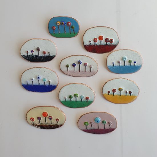 enamelled copper shape brooch 