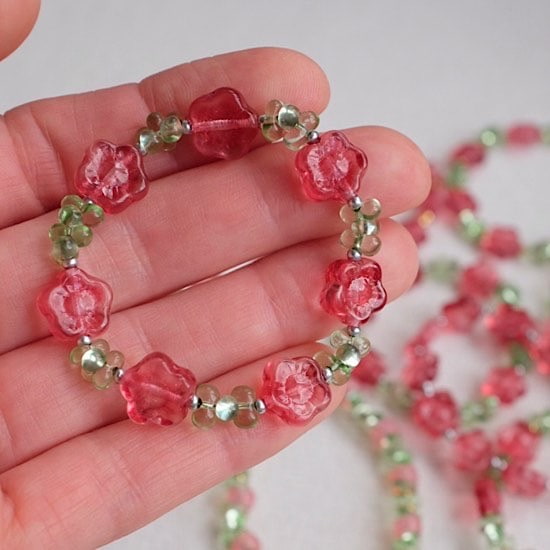 beaded bracelet made with quality glass beads and a strong elastic 