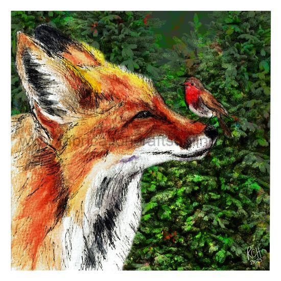 fox and robin a christmas card a large foxy card with a beautiful gloss finish