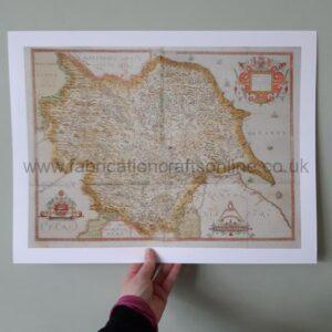 A reproduction historical map print on hammered paper.