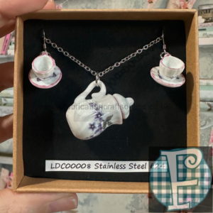 Tea Cup Necklace and Earrings Set of Jewellery