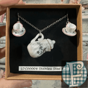 Tea Cup Necklace and Earrings Set of Jewellery