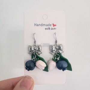 blueberry polymer clay earrings with stainless steel bows and hooks