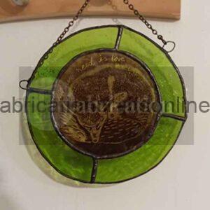 stained glass panel suitable for hanging in a window or on a light coloured wall 