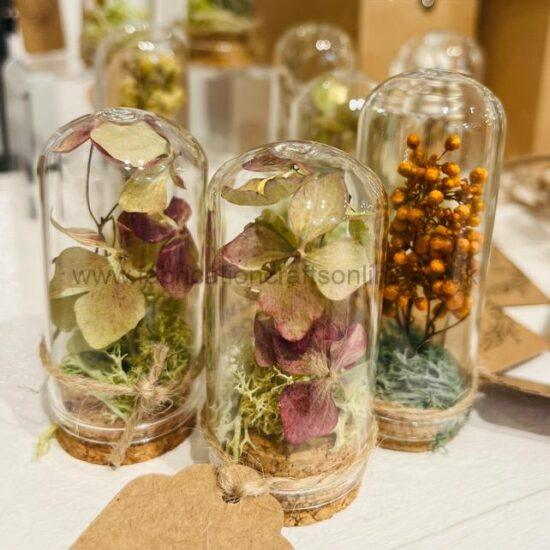 elm miniature dried flowers in glass dome a floral photograph mounted in a blank greetings card