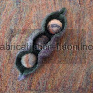 wet felted pea pod with three peas 