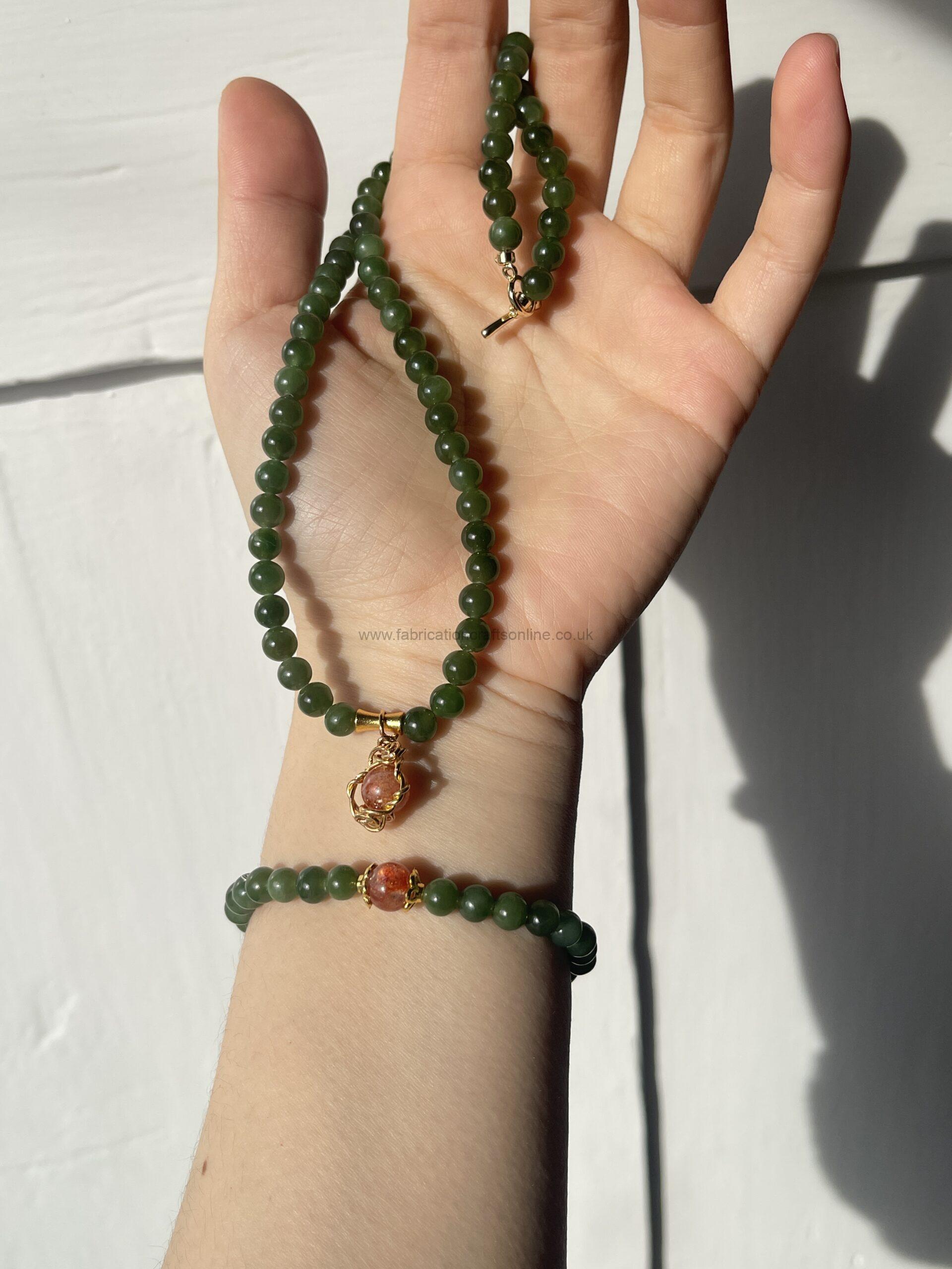 crafted from genuine jade in a variety of coloursincluding pure white soft grey deep charcoal delicate pink serene green and warm honey toneseach bracelet and necklace showcases the natural beauty of this treasured stone jade is celebrated for promoting balance harmony and emotional well being wearing jade close to the body is believed to enhance calmness attract good fortune and protect against negative energies beyond its aesthetic appeal a jade accessory is a meaningful companion for everyday life bringing serenity and positive energy wherever you go