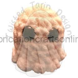 Soft pink plush-like creature with two dark eye shapes and pink cheeks, watermark overlaid around it.