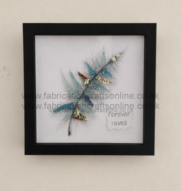 Sea Glass Art Feather a handcrafted feather artwork created using genuine sea glass vintage china and mixed media beautifully presented in a × cm glass fronted shadow box frame making a thoughtful keepsake or sympathy gift