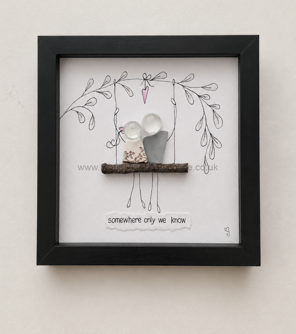 Sea Glass Art Feather a handcrafted feather artwork created using genuine sea glass vintage china and mixed media beautifully presented in a × cm glass fronted shadow box frame making a thoughtful keepsake or sympathy gift