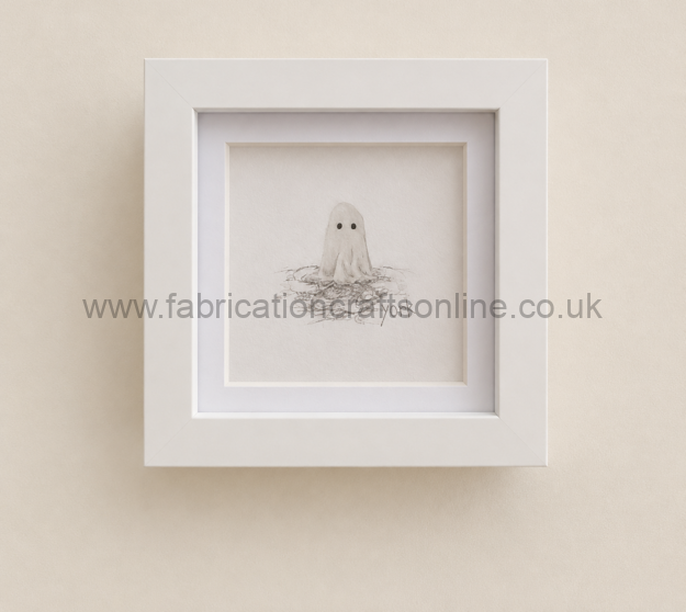 a charming handcrafted york ghost made from genuine sea glass holding a traditional lantern while standing on hand drawn york cobbles beautifully presented in a  x  cm shadow box frame