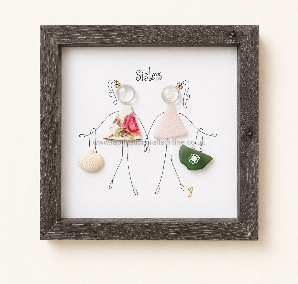 Sea Glass Art Sisters a handmade sea glass and vintage china artwork celebrating the special bond between sisters beautifully framed in a × cm shadow box its a thoughtful keepsake theyll treasure for years to come