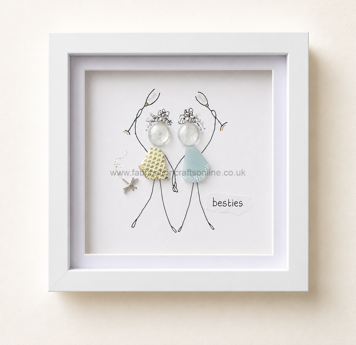 <ol>
 	<li>
<blockquote>a handmade sea glass and vintage china artwork celebrating friendship featuring two best friends</blockquote>
beautifully presented in a  ×  cm black shadow box</li>
</ol>