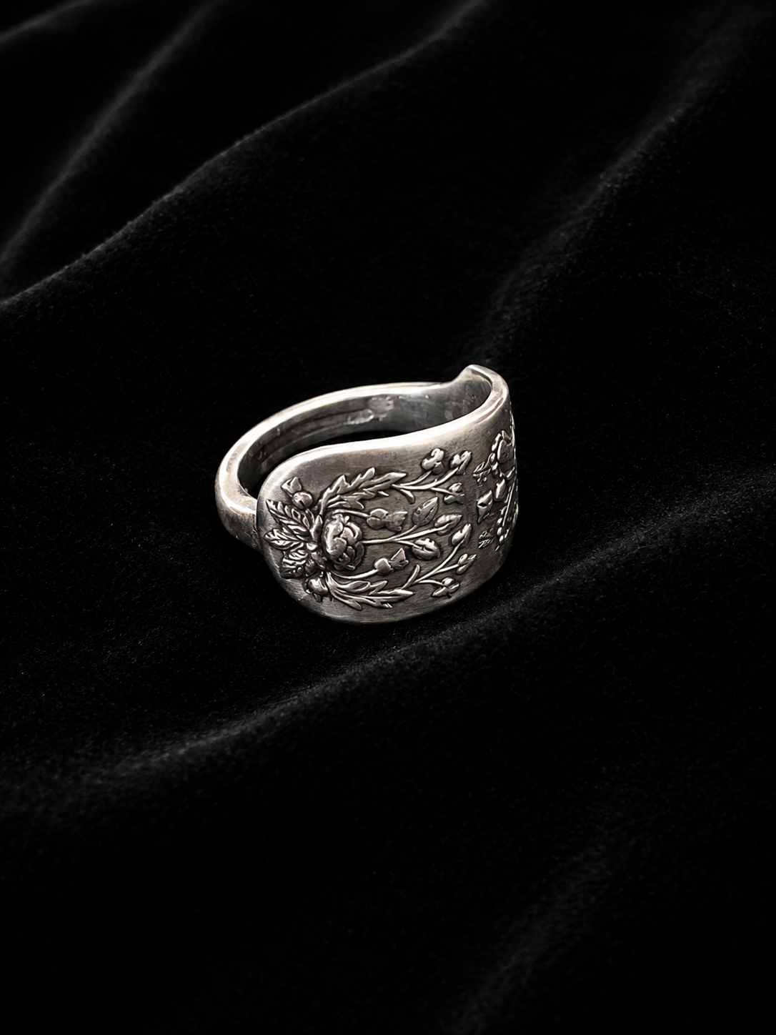 Spoon Ring Ornate handcrafted vintage spoon ring with an ornate floral and beaded design carefully shaped and polished into a bold statement ring with timeless vintage character