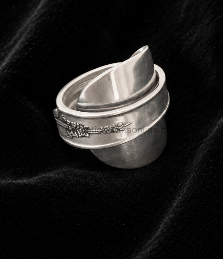 Spoon Ring Art Deco handcrafted art deco spoon ring with elegant geometric lines and delicate floral detailing carefully shaped from a vintage spoon and polished to a brilliant shine uk size q