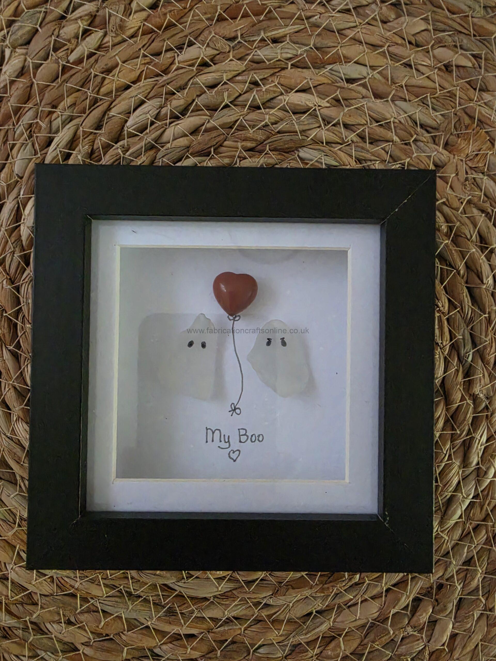 Sea Glass Art Ghost York a charming handcrafted york ghost made from genuine sea glass standing on hand drawn york cobbles beautifully presented in a x cm shadow box frame