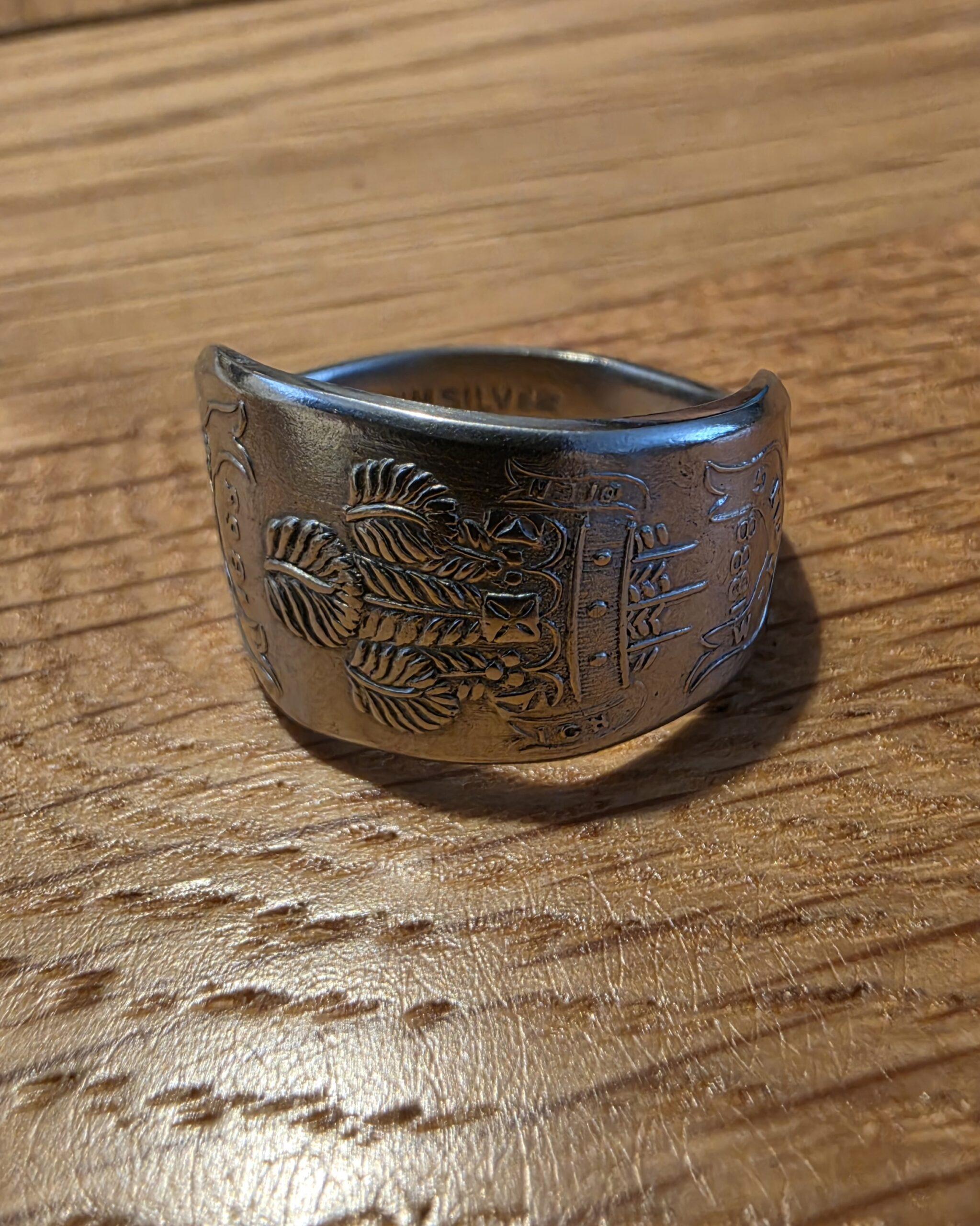 Spoon Ring Wrap handcrafted vintage spoon ring with an elegant floral and scroll design carefully shaped from a vintage spoon and polished to a bright finish creating a timeless statement piece uk size t½