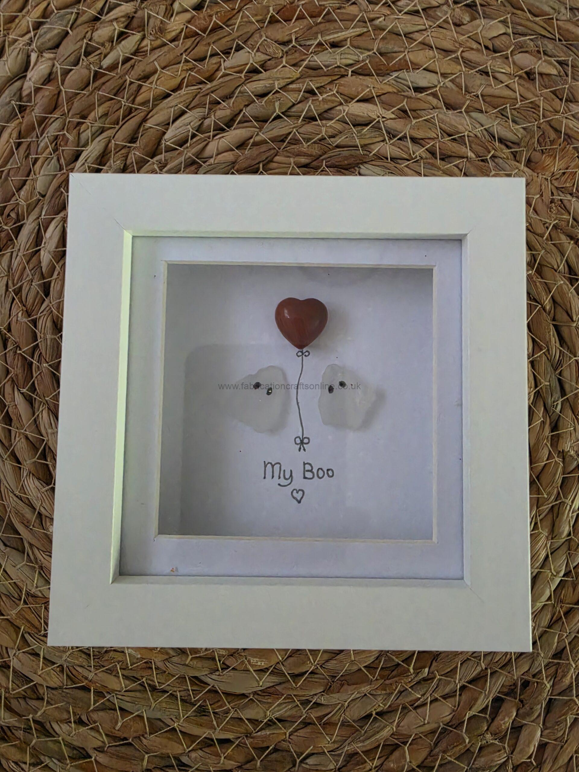 Sea Glass Art Ghost York a charming handcrafted york ghost made from genuine sea glass standing on hand drawn york cobbles beautifully presented in a x cm shadow box frame