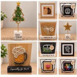 Handmade string art wooden decorations in different designs