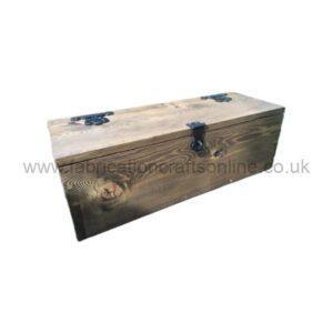 Long wooden storage chest with metal hinges and a latch on a white background, watermark visible in the middle.