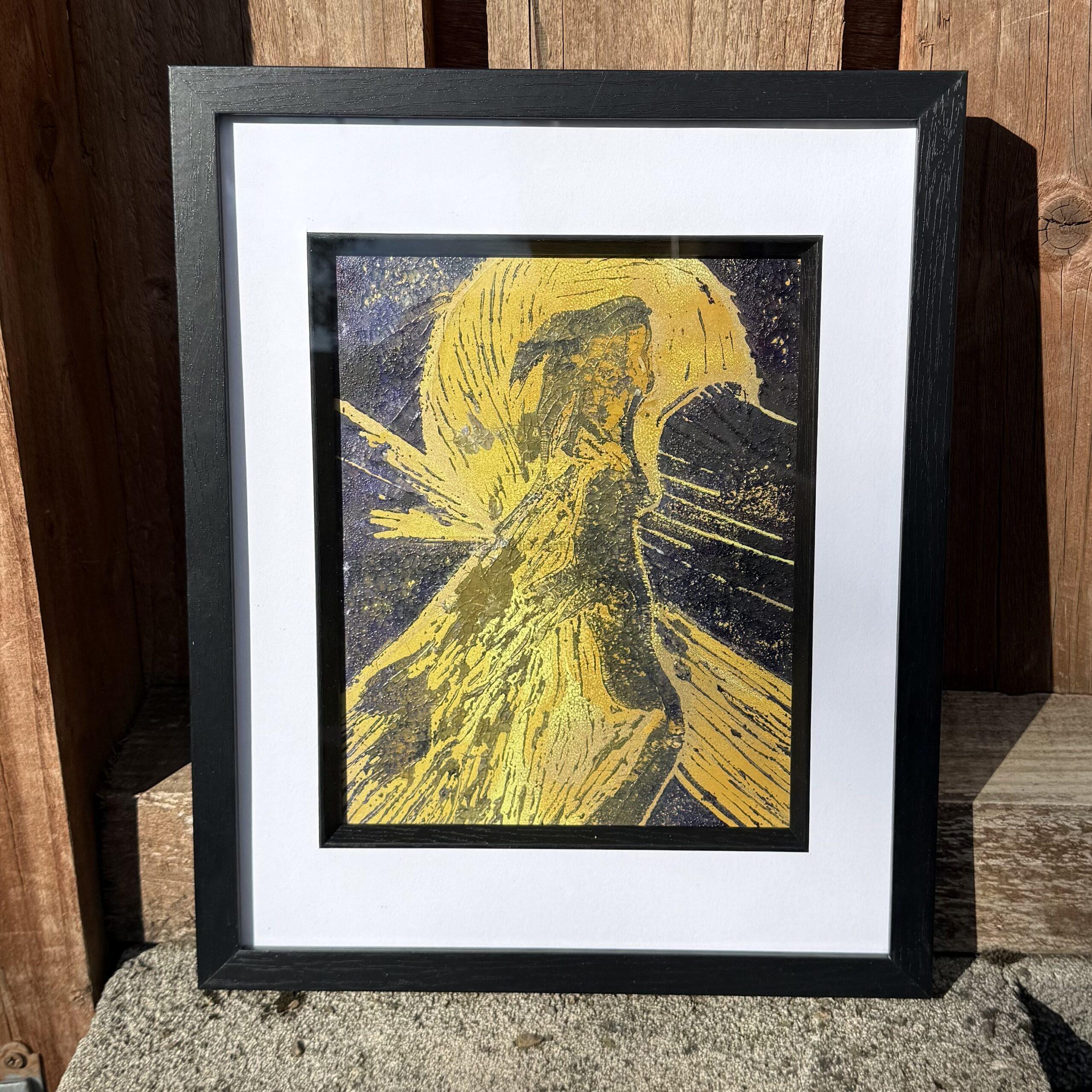 img original hand printed linocut exploring vulnerability protection and inner strength part of a limited edition of two with each print featuring its own individual colour and texture variations
