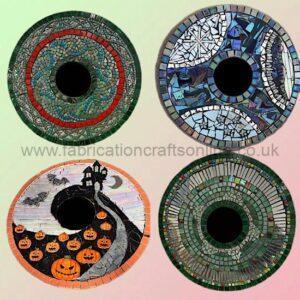 Large mosaic wreath large mosaic mirror Four mosaic wreaths with different designs. Celtic knotwork, Winter blue, Halloween and Green Mirror