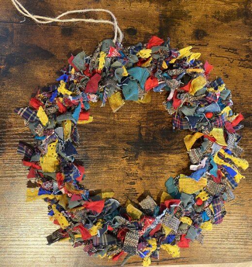 inch christmas rag wreath  inch rag wreath handmade with fabric saved from going to landfill or bought from a charity shop each wreath is entirely unique