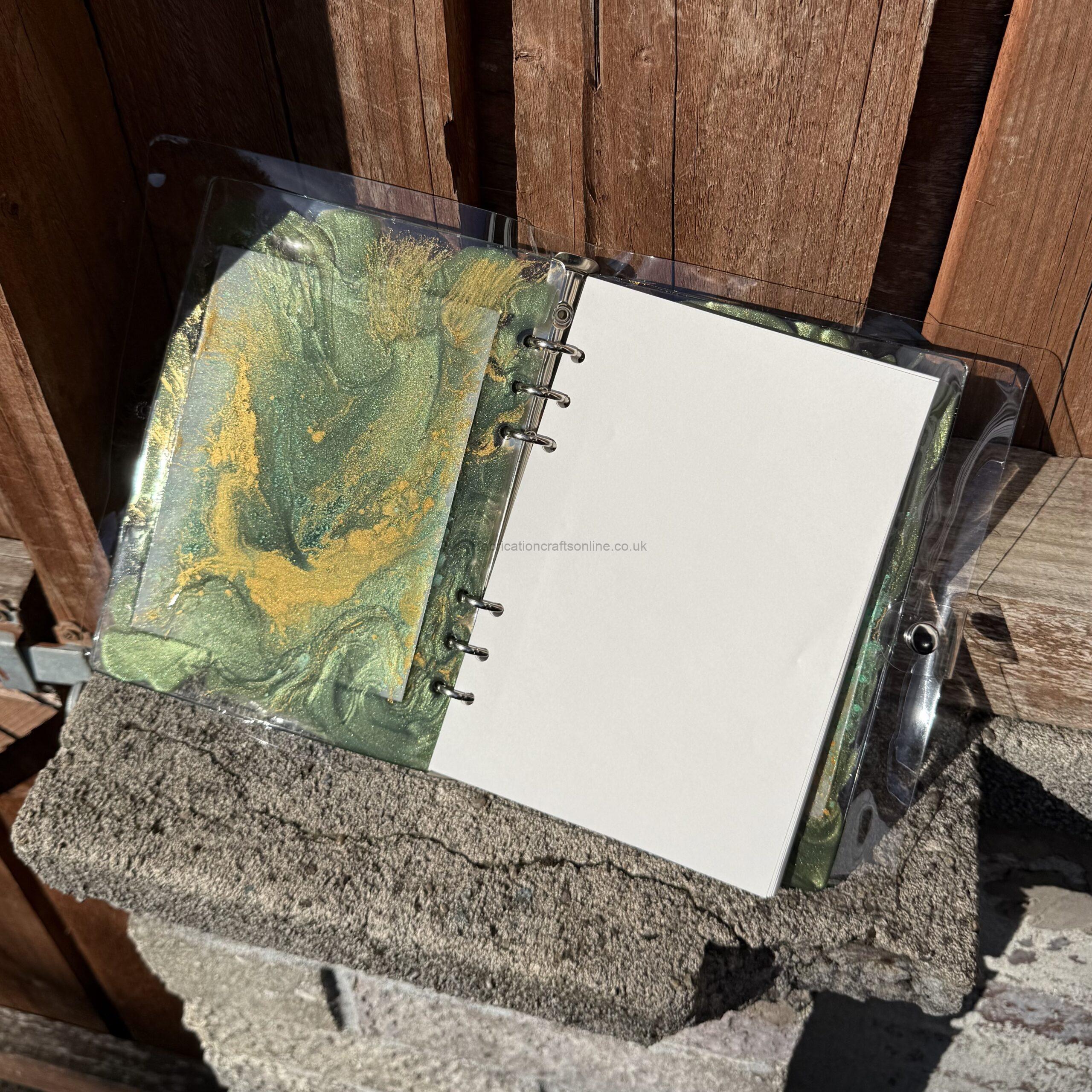 img handmade refillable notebook featuring original alova artwork with a decorative resin cover and ring bound design created for notes ideas plans and everyday inspiration