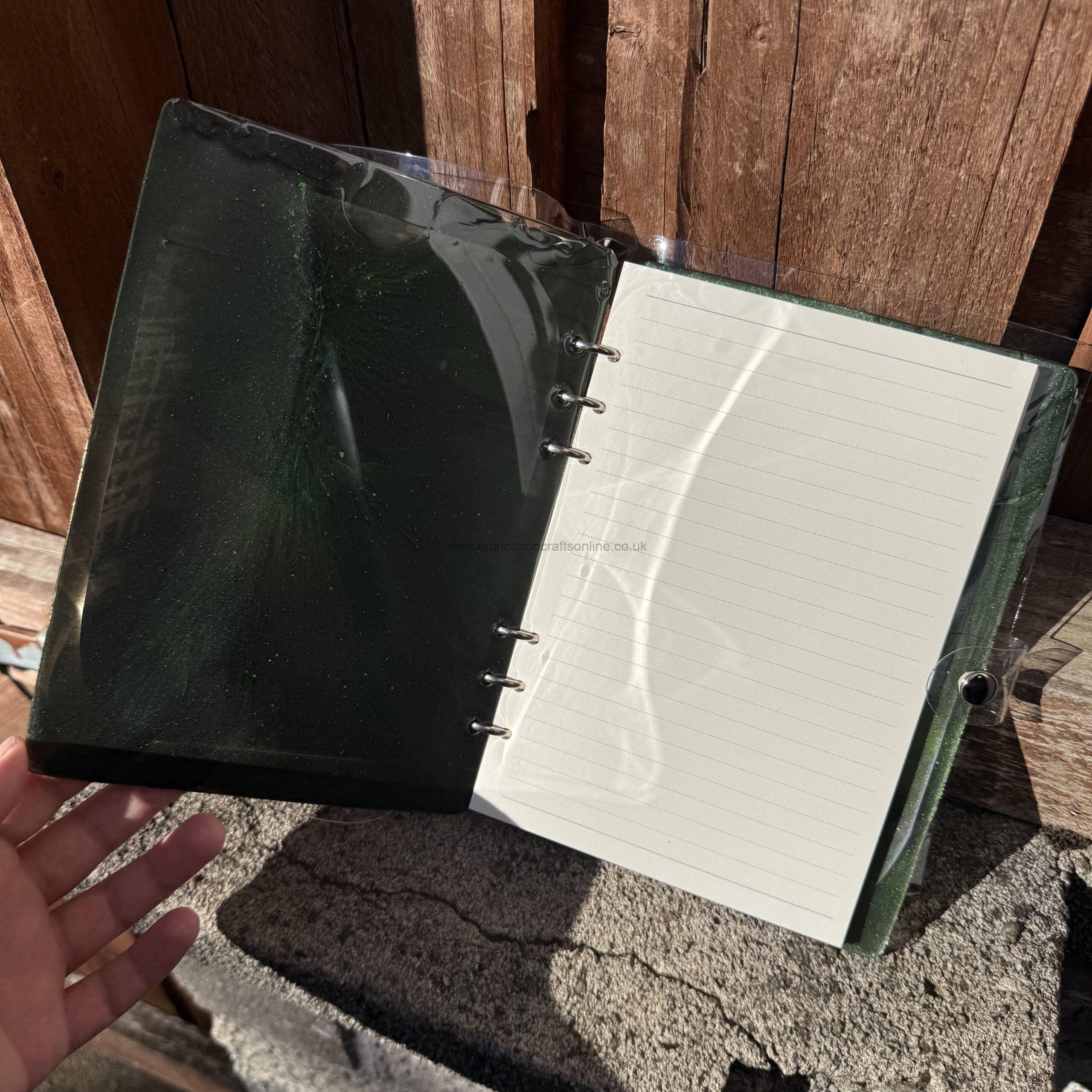 img handmade refillable notebook featuring original alova artwork with a decorative resin cover and ring bound design created for notes ideas plans and everyday inspiration