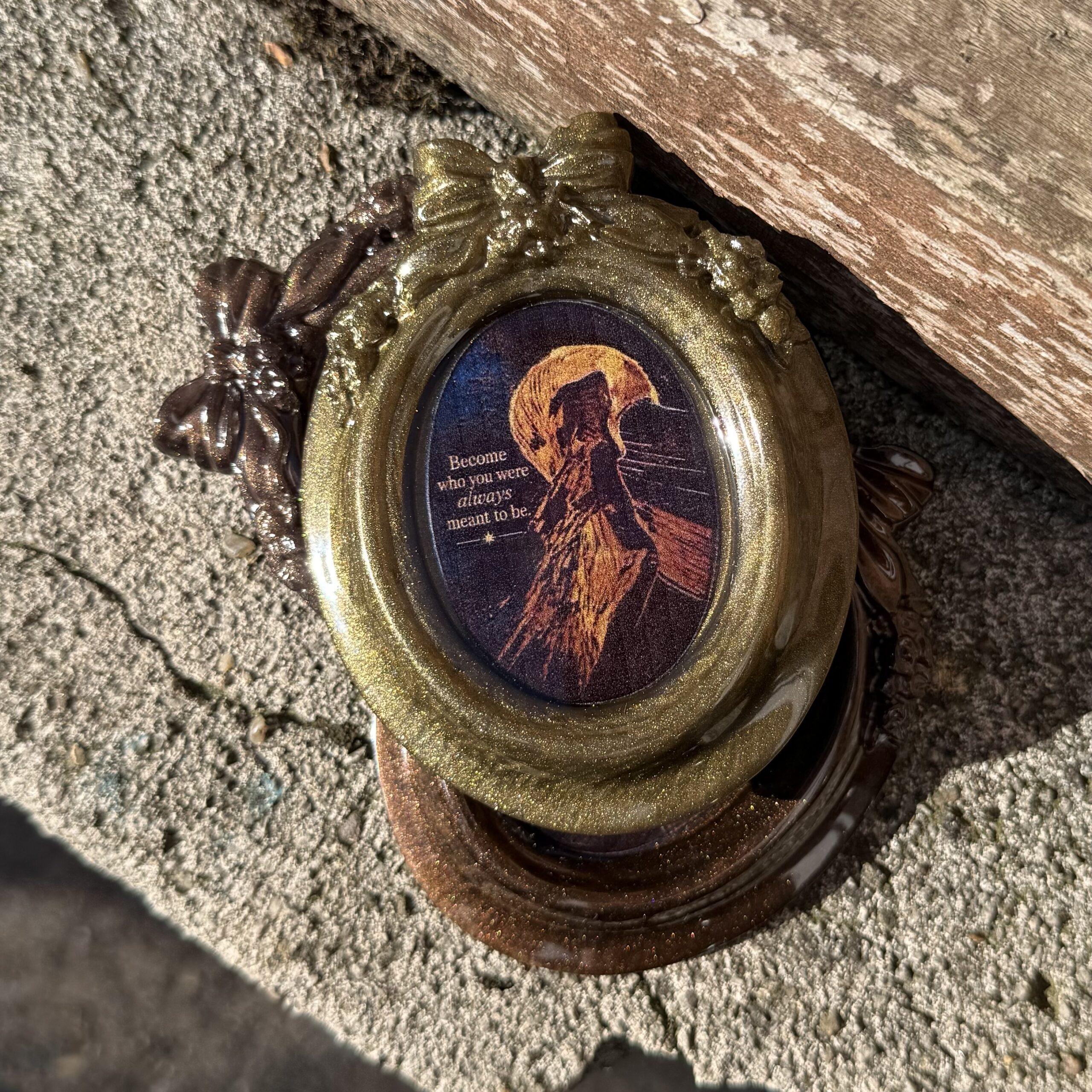 img handmade resin art magnet featuring an original alova design and the words become who you were always meant to be