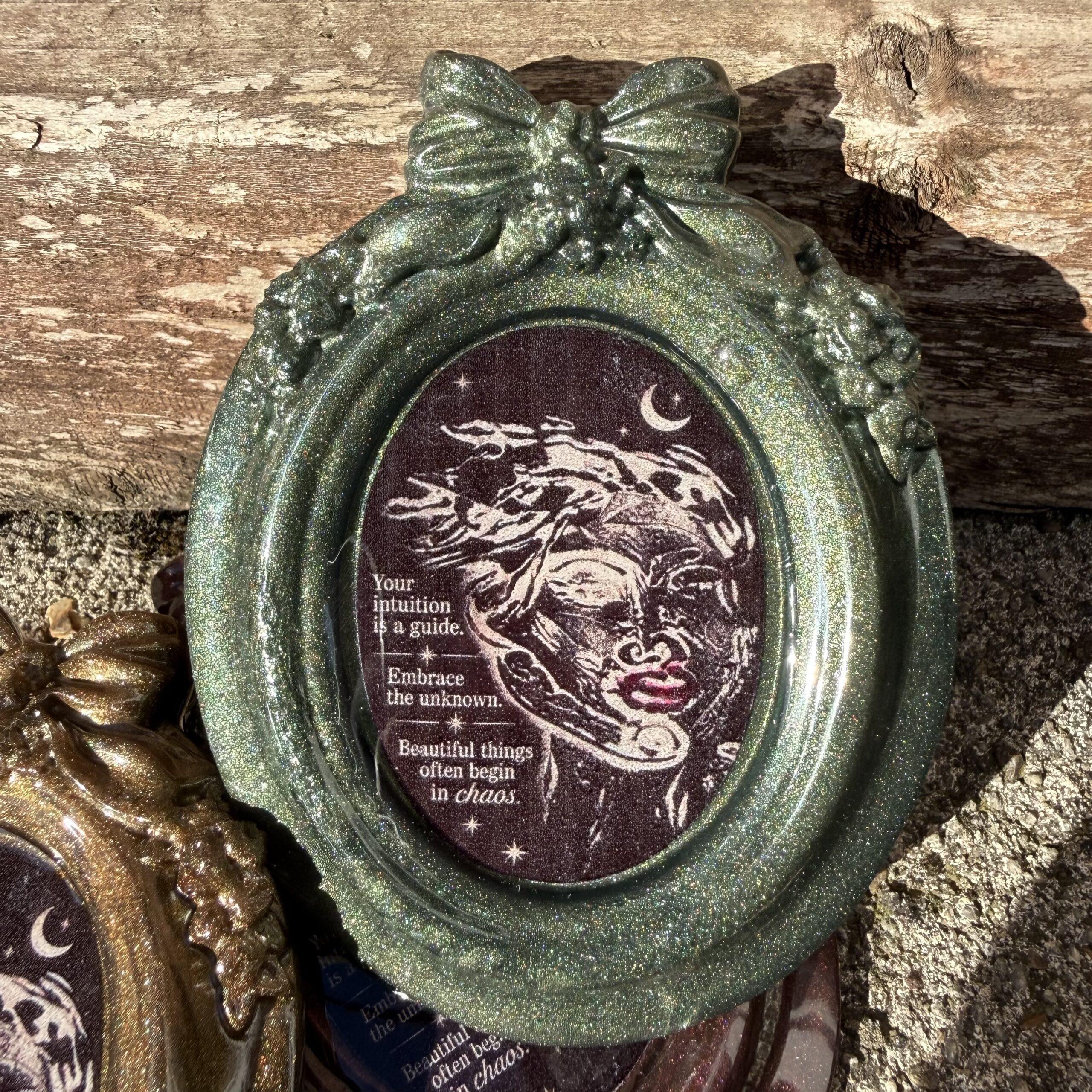 img handmade resin art magnet featuring an original alova design and the words become who you were always meant to be