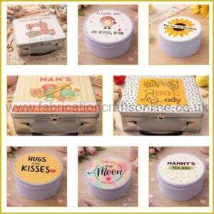 Metal keepsake tins and boxes with a variety of themed designs